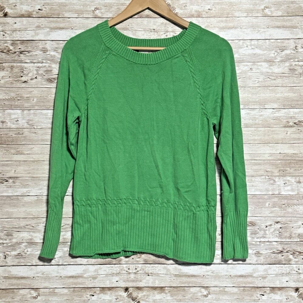 Lilly Pulitzer Salima Crewneck Sweater Green Cable Knit Sz M Preppy Casual